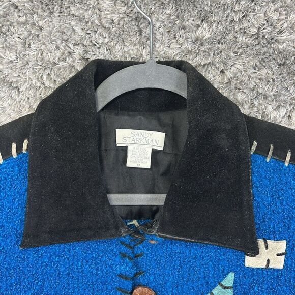 VTG Sandy Starkman Women’s Patchwork Jacket Blue Buttoned Leather Size M - Picture 7 of 9